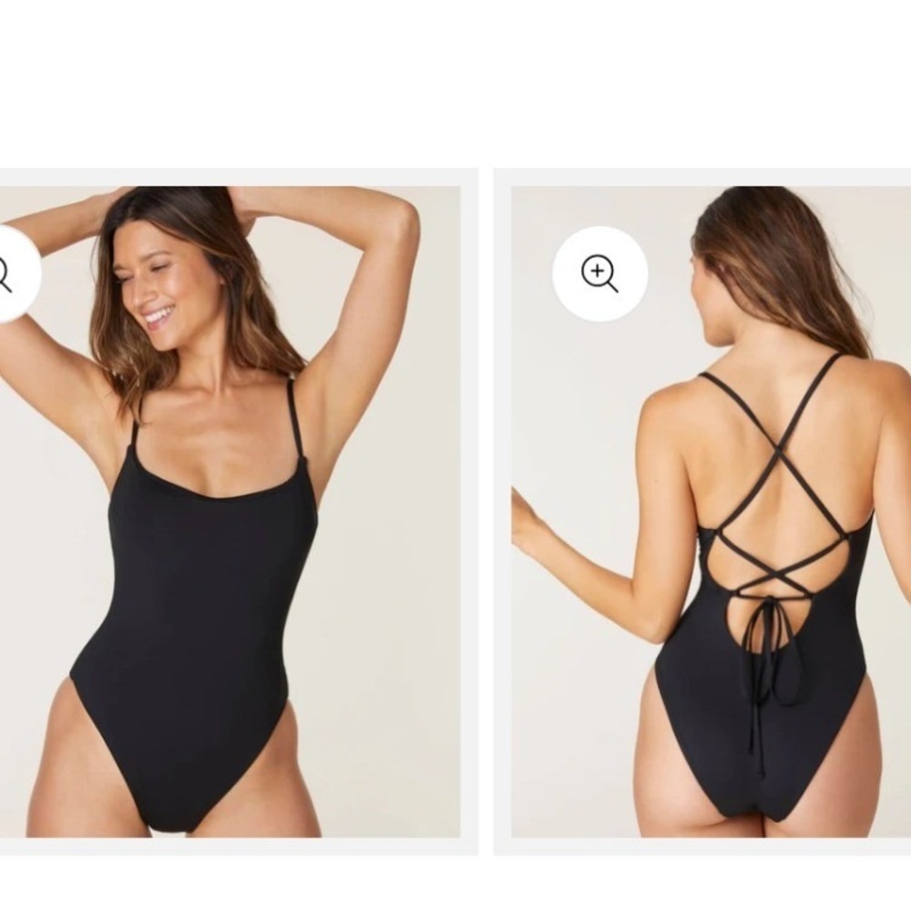 Andie Swim Fiji One Piece Classic Black High Leg Lace Up Swimsuit M Tall NEW